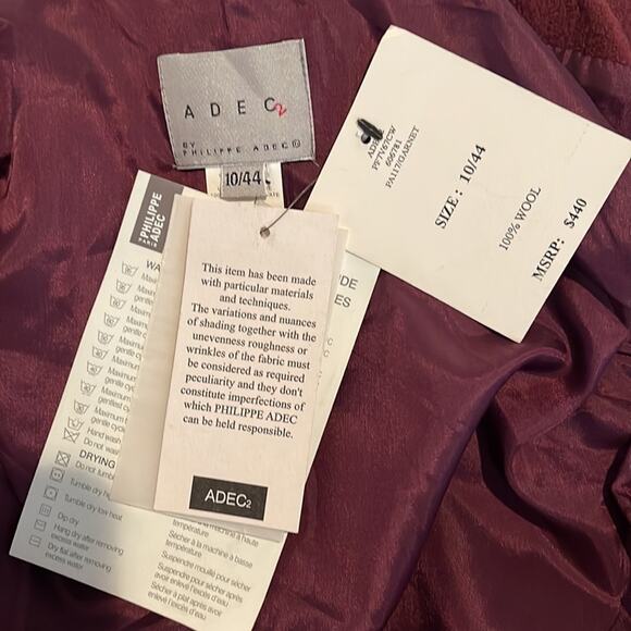 A D E C2 By Philippe  A D E C Cropped Wool Blazer Jacket Burgundy Size 10 - Picture 11 of 14